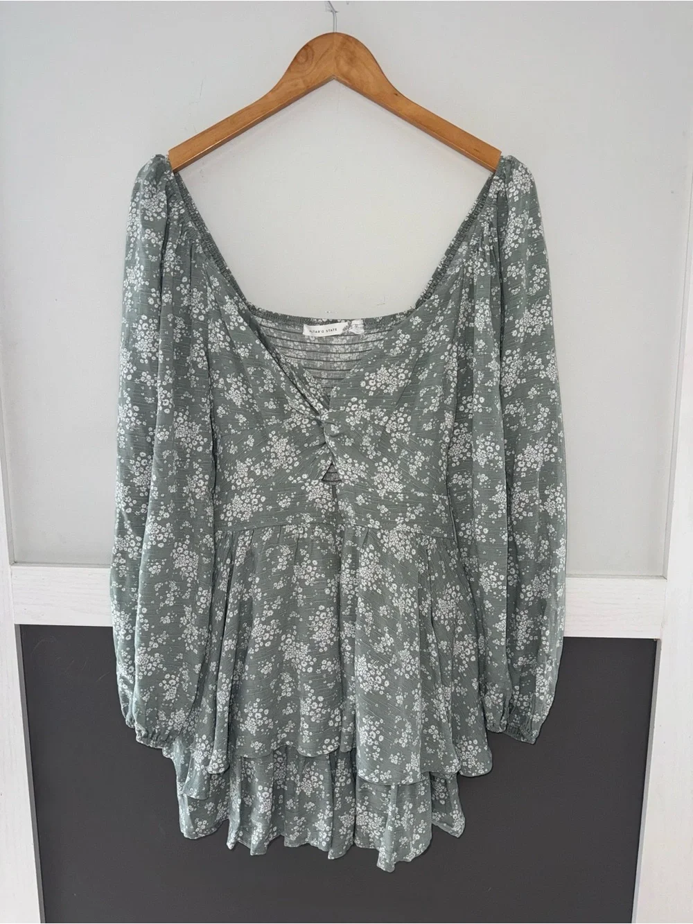 Altar'd State Sage Green Floral Romper